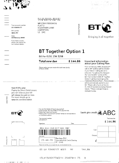 Invoice from BT, 24/2.