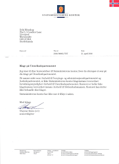 Норвегия/Norg3: Letter from SMK/The Norwegian Pяime Minister’s Office. (In Norwegian).