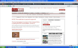 LiveLeak: Thomas Gravesens name misspelled, on Liverpool Echo-poster.